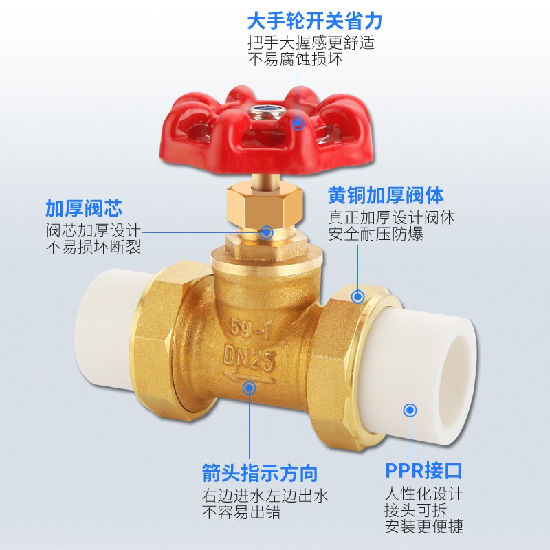 PPR截止阀水开关DN20 25 32自来水管PE管热熔阀4分6分1寸阀门配件