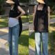 Wide-legged leggings for pregnant women's pants for summer thin styles for small straight K-pin denim trousers for women's spring and autumn styles for large