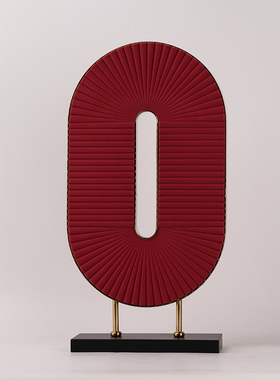 新中式红色c椭圆摆件样板房间售楼处展厅别墅玄关电视柜隔断装饰