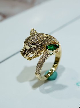 韩国时尚豹头装饰戒指2022新款韩版潮人装饰品开口可调节食指环