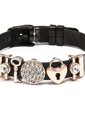 情人节爱情锁钥匙串珠DIY黑色10mm可调节不锈钢网表带手链