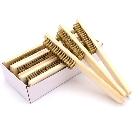 Row Wood Handle Wire Brush Copper Plated Brush Inner Polishi - 图0