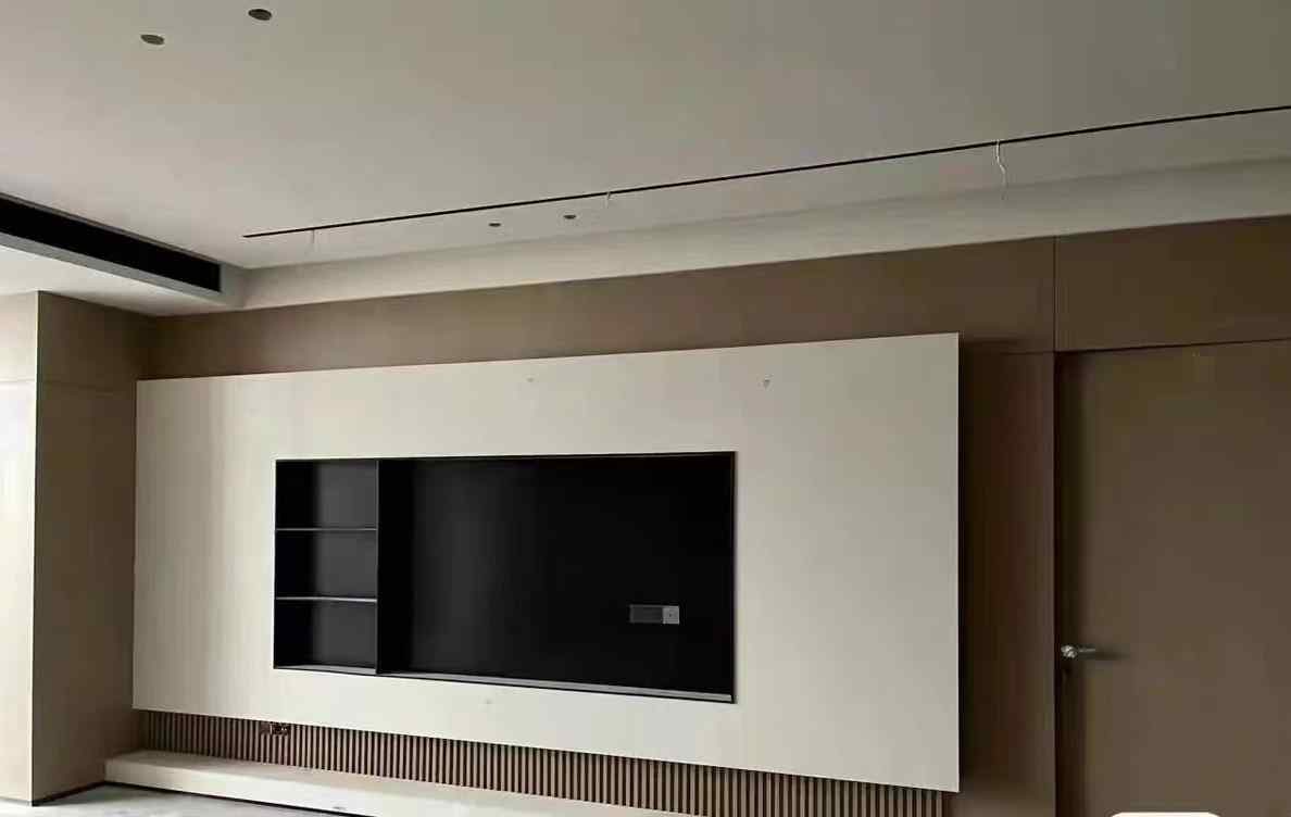 客厅不锈钢电视壁龛背景墙装饰柜75寸85寸电视柜嵌入式亚黑钢板柜-图1