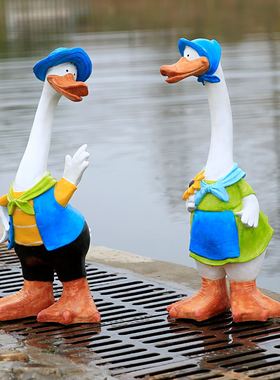 卡通动物扁担鸭子玻璃钢雕t塑户外落地摆件幼儿园林庭院景观装饰