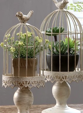 美式鸟笼装饰摆件复古创意北欧电视柜铁艺家居桌面装饰品工艺品