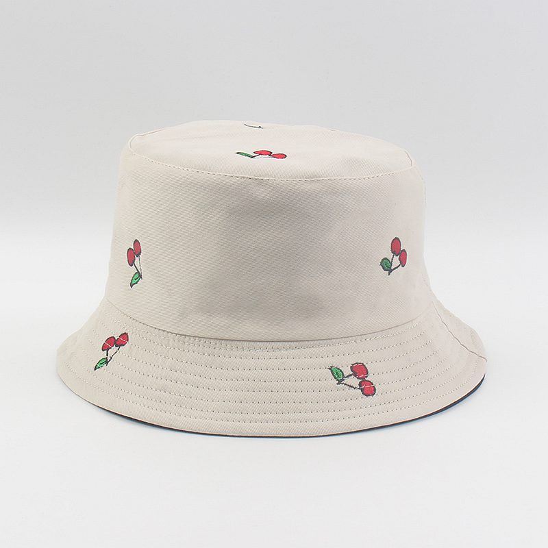 网红Panama Fruit Cherry Print Bucket Hat For  Women Fisherma - 图2
