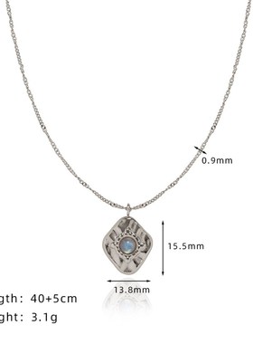 XL547 灰月光天然拉长u石 尼泊尔不规则捶打纹项链锁骨链 钛钢