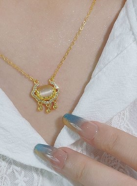 轻奢简约平安锁钛钢项链女百搭气质锁骨链网N红气质小众高级感饰