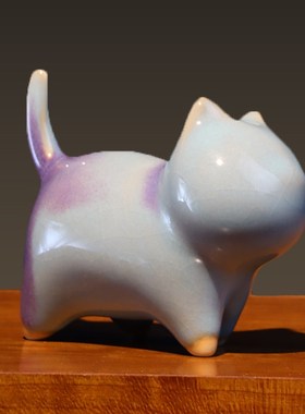 钧瓷猫咪摆件招财创意陶瓷小动物萌宠桌面茶玩汽车载可爱七夕礼物