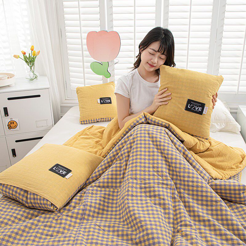 色织全棉水洗棉抱枕被子两用汽车载枕头办公室午睡毯空调被靠,淘宝优惠券,粉丝福利购,淘宝优惠卷