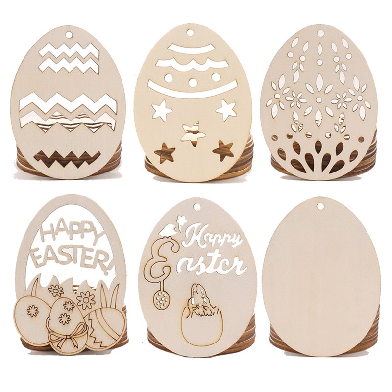 速发Easter Unfinished Wood Slices Kids DIY Eggs Crafts  Hang - 图3