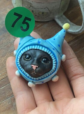 德文手绘陶瓷冰箱贴无 毛猫帽子宠物衣服陶瓷项链手工DIY陶瓷饰品