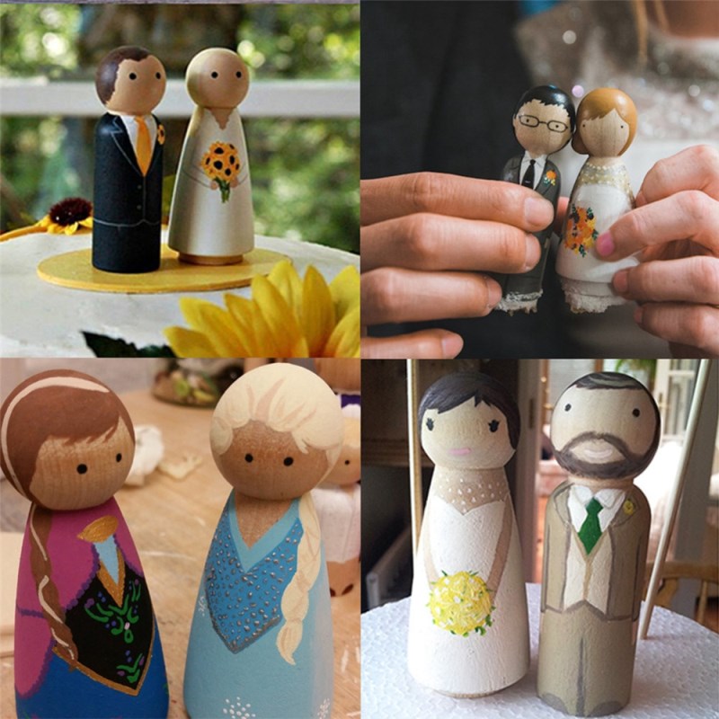 5Pcs Creative Five People Wooden Peg Dolls Toy People Manual - 图1