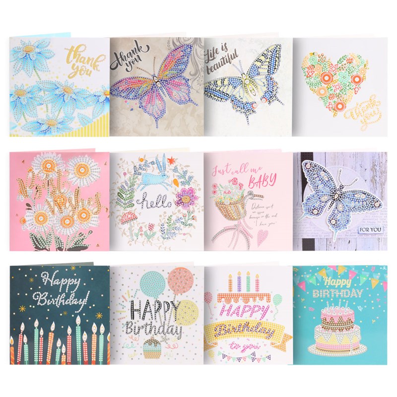 网红12pcs 5D DIY Diamond Painting Greeting Card Special Shap - 图1