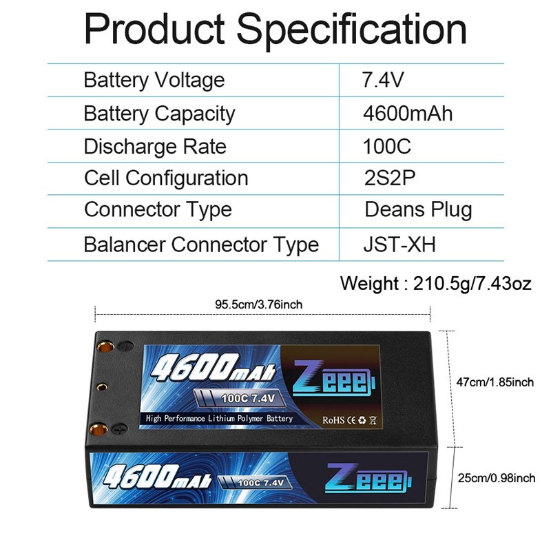 Zeee 2S Shorty Lipo 7.4V 4600AmAh 100C Battery RC Lipo Batte - 图2