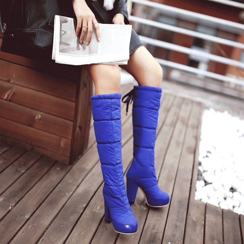 2023冬季保暖粗高跟及膝高筒靴雪地靴女士棉靴子防水X台加厚毛女,淘宝优惠券,粉丝福利购,淘宝优惠卷