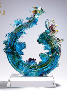 琉璃鱼装饰品金玉满堂大摆件玄关客厅家居水晶工艺品搬家轻奢高档