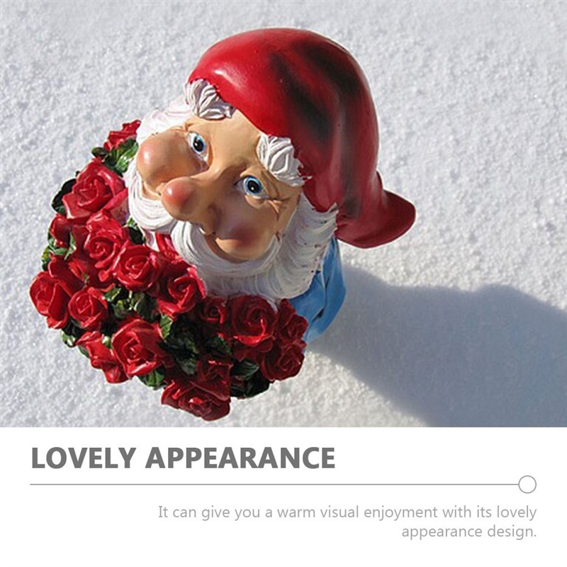 新品1Pc Resin Crafto Gnome Adorn Holding Rose Lovely Garden - 图1