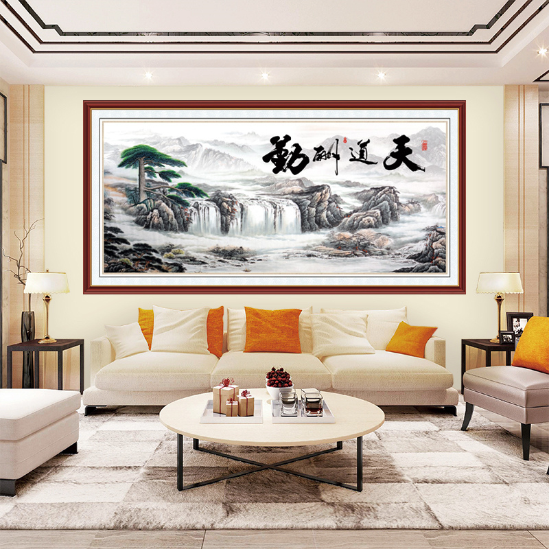 自粘装饰画防水贴纸贴水中式国画室厅沙发背景P墙画办公客墙山壁 - 图1