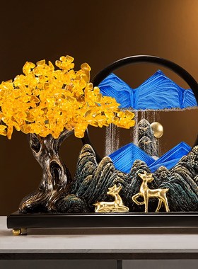 高档发财树流沙画摆件轻奢高档客厅装饰工艺品办公室招财乔迁开业