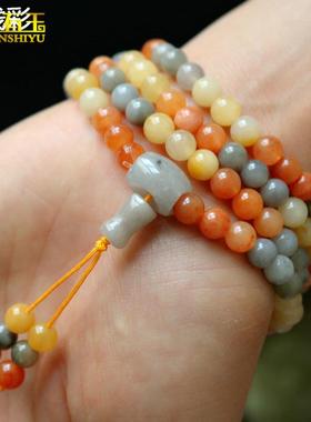 新疆玉手链金丝天然108手串颗佛珠戈壁项链彩多圈光籽料手吊坠风