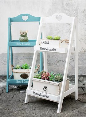 美式乡村多层折叠l实木花架阶梯落地式多层简约方形置物架阳台摆