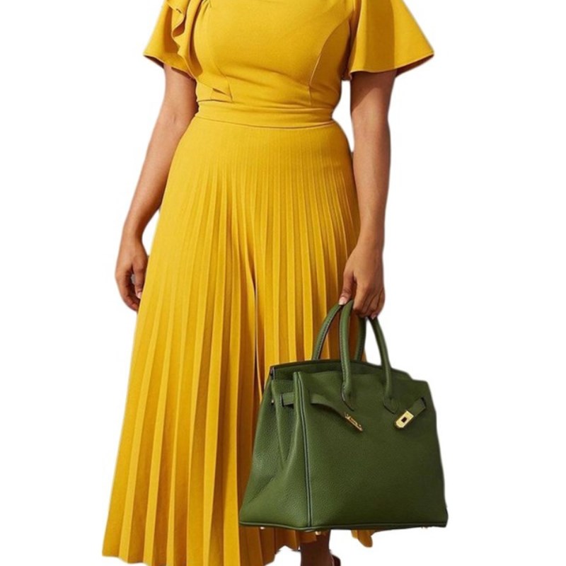 Pleated Dress Chic Elesgant Woman Women's Dresses Traf Sprin - 图3