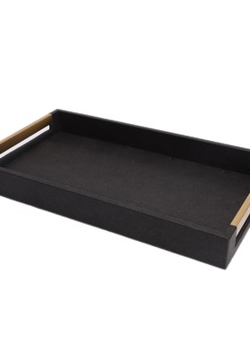 新中式木质皮革j长方形收纳托盘摆件样板间家居客厅茶几桌面装饰