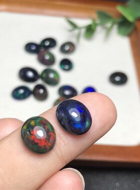 乱码!天然黑欧泊裸石椭圆戒面非洲欧泊澳宝可镶嵌绕线戒指吊坠