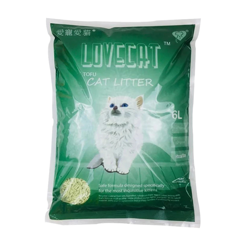 整箱6袋装lovecat绿茶豆腐猫砂6Lx6袋宠物猫咪除臭可冲厕所无粉尘 - 图1