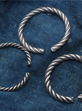 贵州民族风手工苗银编织麻花手镯男女实心开口仿古粗镯子时尚百搭