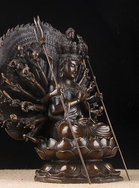 千手观音佛像铜摆件家用供奉生肖鼠守护神本命佛黄铜佛像摆件