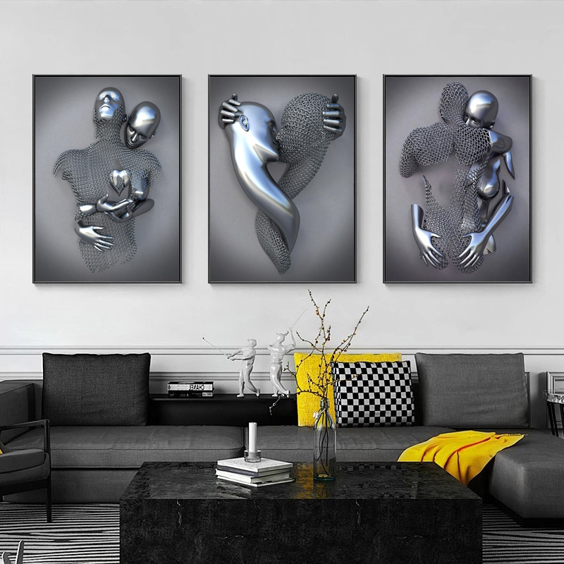 推荐Metal Figure Statue Art Canvas Painting Romantic Abstrac - 图1