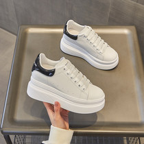 Star Same-size Genuine Leather Small White Shoes 2023 Spring New Interior Heightening Womens Shoes 8cm Increase U High Pine Pastry Thick Base Casual 