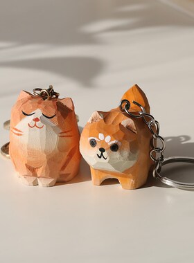 送TA一对小猫小狗!橘猫木雕摆件手工可爱桌面车载装饰生日礼物女