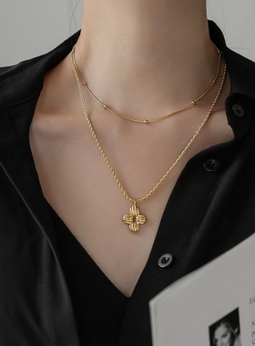 金色基础款叠搭珠珠项链女锁骨链颈链小众设计感高级冷淡风不掉色