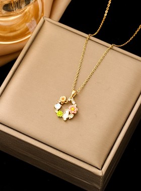 跨境热卖新款多彩缤纷花环花朵装饰E吊坠项链女生个性度假风锁骨