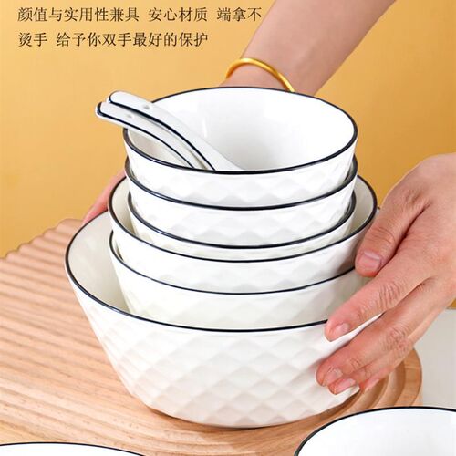 日式碗碟套装家用简约北欧陶瓷小饭碗大号汤面碗盘子鱼盘组合餐具 - 图2
