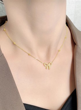 时尚蝴蝶结钛钢项链女小众u设计网红配饰简约百搭轻奢高级感锁骨
