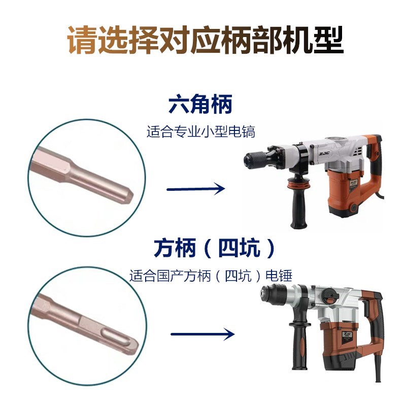 电镐电锤凿子冲击钻头混凝土方柄四坑圆柄两坑两槽扁凿开槽过墙头