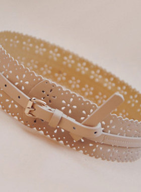 现货Hollow Out Print Belt Soft LeatFher waistband Self Tie W