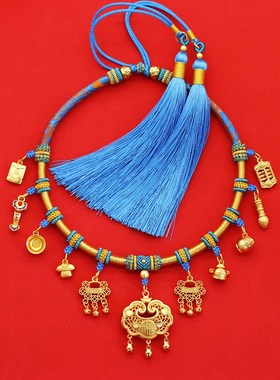 宝宝项圈婴儿百天抓周国风项链金锁编绳儿童编织红绳满月周岁送礼