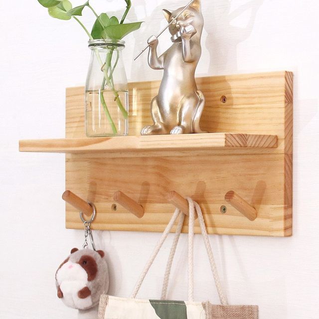 Hook on the entrance wall of the entrance wall of the house, solid wood storage wall hanging living room bedroom wall clothes hook wooden Y decoration equipment