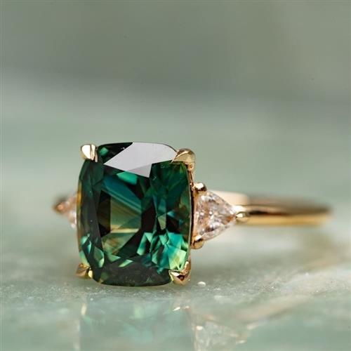 极速Elegant Square Emerald Ring for Women Fashion Gold Color - 图1