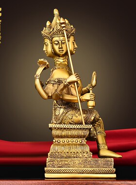 黄铜梵天四面佛摆件东南亚泰国佛像风格全铜铜像工艺装饰品