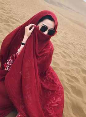 推荐茶卡盐湖旅游拍照围巾新款度假出游沙滩披风外出围脖仙女红色