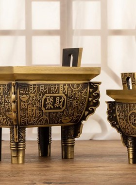 鼎铜鼎摆件纯铜鼎炉烧香供奉家用室内鼎式香炉上香方形四方鼎