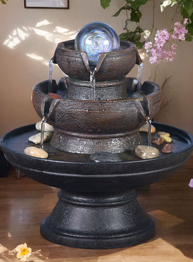 八方来财办d公室桌面流水喷泉摆件循环水风水轮造景观客厅家居装