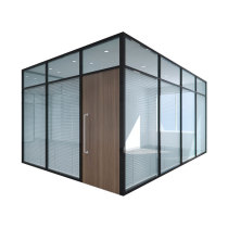 Manufacturer Suzhou office glass partition wall steel-tempered frosted transparent double layer shutter aluminium alloy high partition isolation