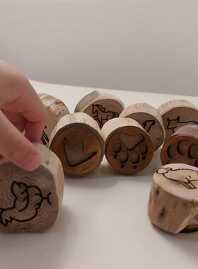 跨境新Animal Tracks Playdoh Stamps动P物足迹盖章邮票木质工艺